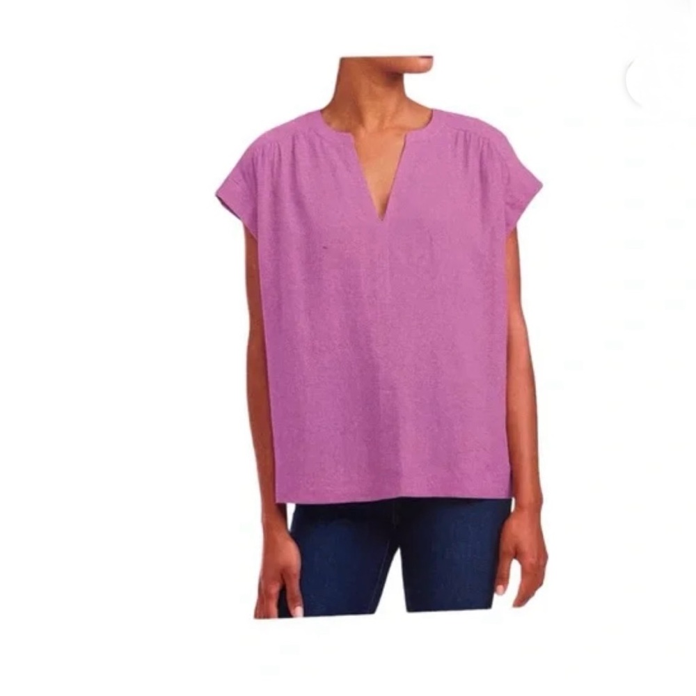 Splendid Purple Linen V-Neck Blouse Size Medium